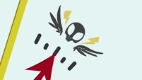 Meter points at picture of skull with wings S3E07