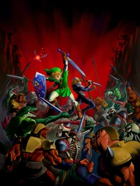 Artwork Link y Sheik luchando hordas Ganondorf OoT