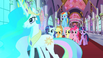 The ponies watch the door open