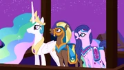 Princess Celestia and her guests enjoy Twilight's performance S3E05
