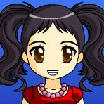 A red shirt and a pink pearl necklace on a blue background