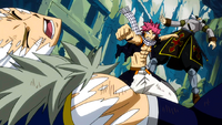 Natsu punches the Twin Dragons