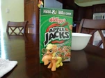 Applejack in front of Apple Jacks Cereal