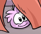 Pink puffle behind screen