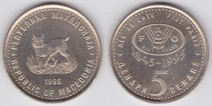 Macedonia 5 denari coin 1995 FAO cu-ni-zn