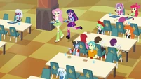Twilight and Fluttershy walking in the cafeteria EG