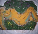 Mural con engobe blanco y colorantes