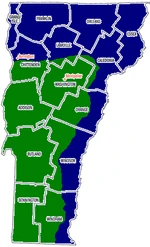 Green areas indicate areas under Second Vermont Republic control at its height