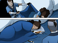 Sokka covering Katara with a blanket