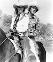 Production still with Lindsay Wagner and Andrew Prine.