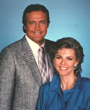 Publicity still of Lee Majors and Lindsay Wagner in character.