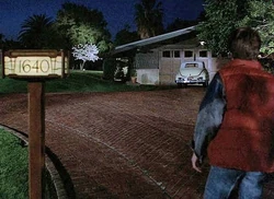 Marty arrives at Doc's estate and sees the familiar garage.