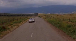 The DeLorean time machine escapes from Twin Pines Ranch.