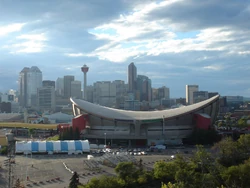 Saddledome framing downtown
