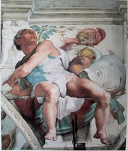 Pintura do profeta Jonas na Capela Sistina, Vaticano, por Miguel Ângelo