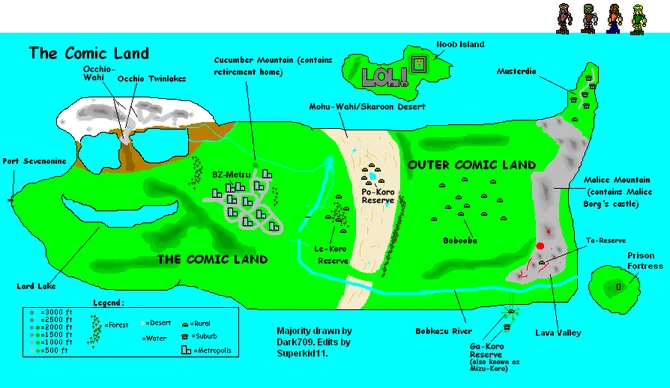 The Map of the Comic Land. Map made by Dark709. Edited by Superkid11.