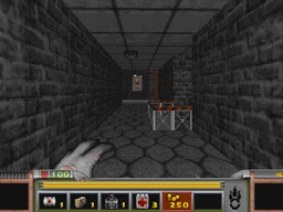 A Ceiling Turret just before it fires on the player in MAP31: Training Facility