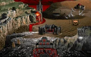 The final phase of the intermission screen following E3M4: House of Pain. Four blood splats means four levels completed.