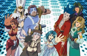The main cast of .hack//SIGN. Moving clockwise from top right: Sora, Crim, BT, Subaru, Tsukasa, Mimiru, Helba, and Bear.