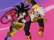 SSJ4 Goku punching Baby