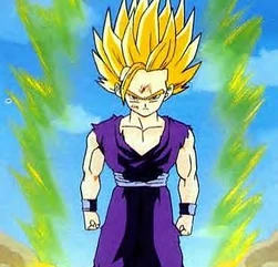 Gohan is the first to reach the Super Saiyan 2 form after witnessing Android 16's death at the hands of Perfect Cell.
