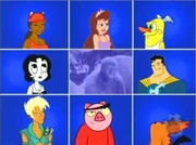 The housemates, Brady Bunch style.