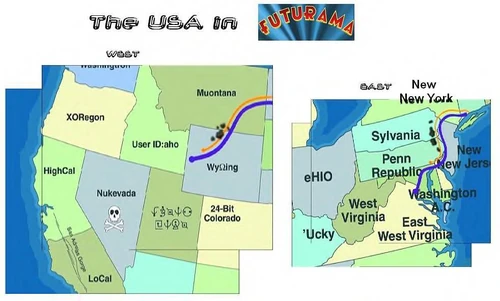 30th C map as seen in Bendin' in the Wind. Utah is here named Human Farm in Alienese.