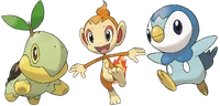 Turtwig, Chimchar y Piplup son los Pokémon iniciales de Sinnoh.