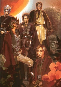 El Maestro Skywalker y varios Jedi en el Praxeum Jedi.