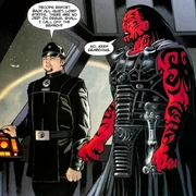 Darth Stryfe a bordo del Destructor estelar clase Pellaeon imperial, junto al Capitán Meeshal.