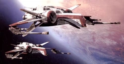 Un par de ARC-170 sobrevolando Coruscant.