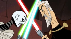 Dooku contra Asajj Ventress, que pronto se convirtira en una de sus seguidores oscuros.