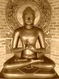 A replica of an ancient statue of Gautama Buddha, found from  Sarnath, near  Varanasi.