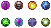 The Magic Stones from upper left: Reflect, Doom, Fire, Blizzard, Thunder, Haste, Mini and Ultima