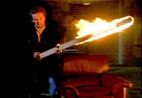 Nick throws the flaming spar at LaCroix