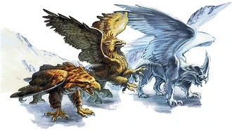 A griffon, a hippogriff, and a rimefire griffon