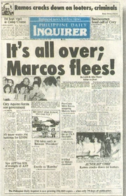 Philippine President Ferdinand Marcos flees to Hawaii.
