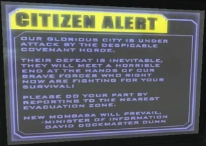 A sign posted in New Mombasa warning people to evacuate signed with his name.