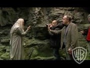 Michael Gambon and David Yates on the cave set.