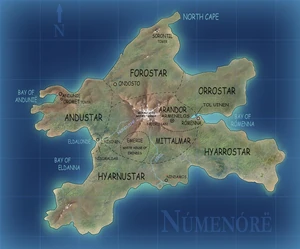 A map of Númenor (called Andor by the Elves).