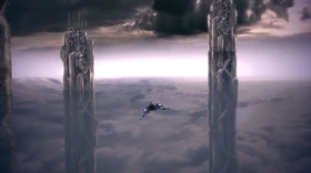 The Normandy passes Feros' skyscrapers