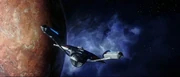 Die Enterprise erreicht Kolarus III – im Hintergrund ein Ionensturm.