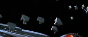 Startende Rettungskapseln der USS Enterprise-E