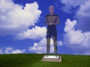 Das Hologramm von Tasha Yar verabschiedet sich von ihren Freunden.