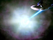 Die USS Enterprise untersucht die Antizeit-Eruption.