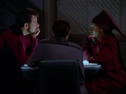 Riker pretends to be flirting with Guinan