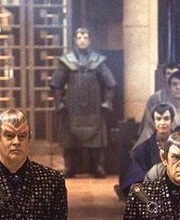 A guard posted inside the Romulan Senate in 2379