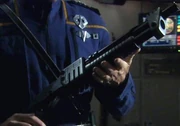Jonathan Archer with Zefram Cochrane's shotgun.