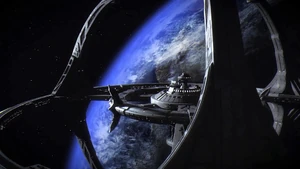 Terok Nor, the station that would later become Deep Space 9, in orbit of Bajor during the 2340s. (DS9: "Wrongs Darker Than Death or Night")