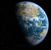 The eastern hemisphere of planet Earth, including China, India and Australia in 2154